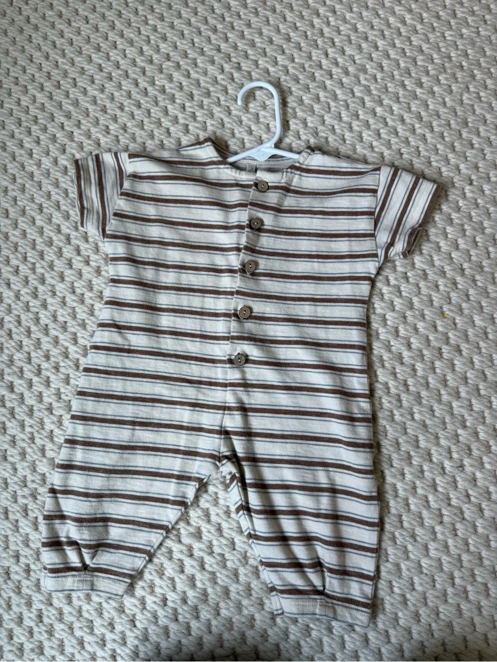 Rylee + Cru Cream and Brown Striped Cotton One-Piece